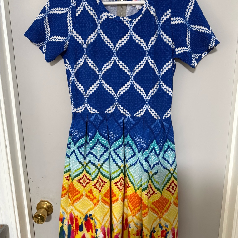LuLaRoe Blue and Multicolor Geometric Dress